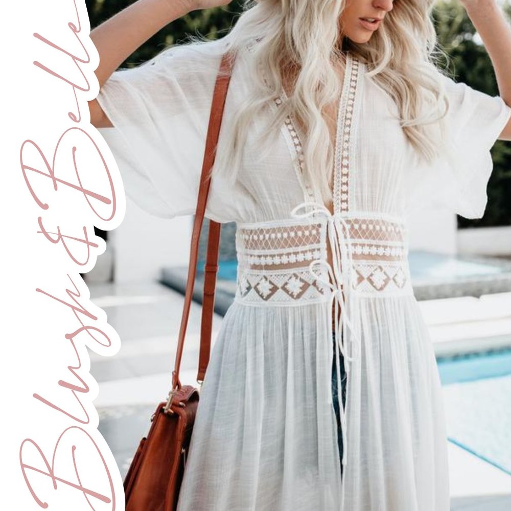 ISLA Ivory Open Front Duster Length Cover-Up - Picture 2 of 10